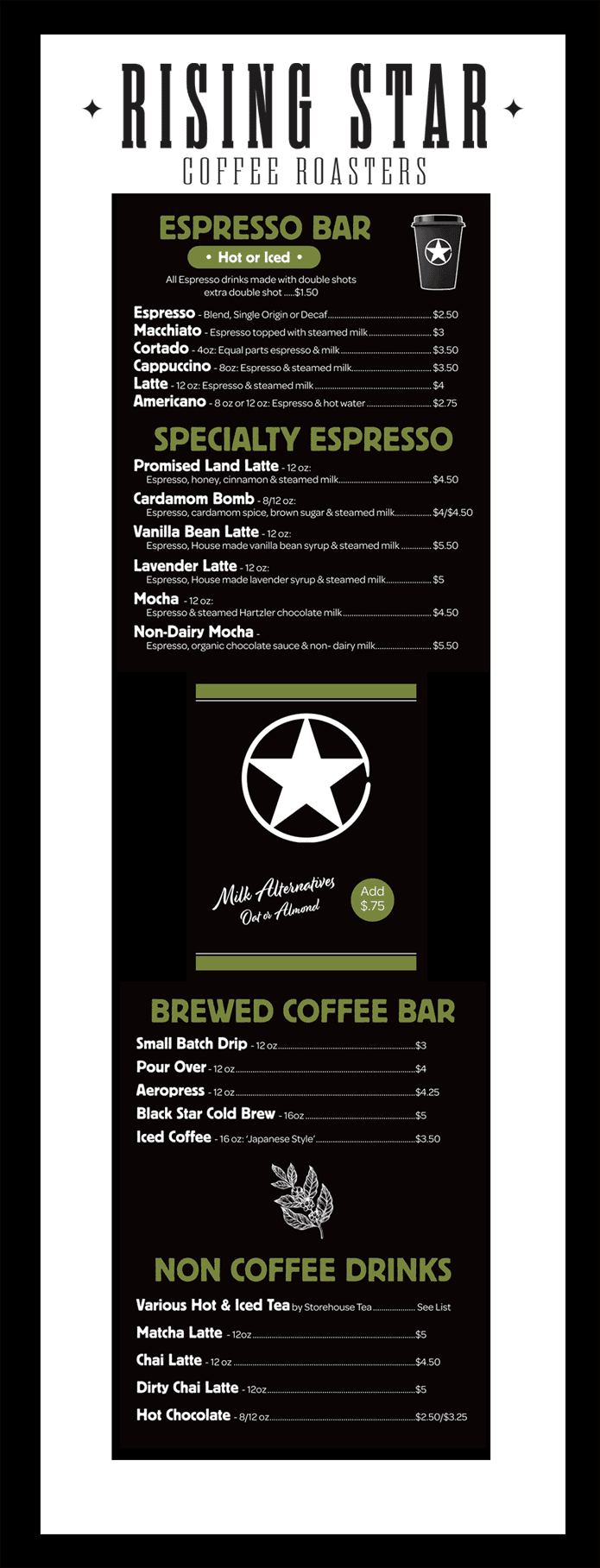 Rising Star Coffee Roasters Menu